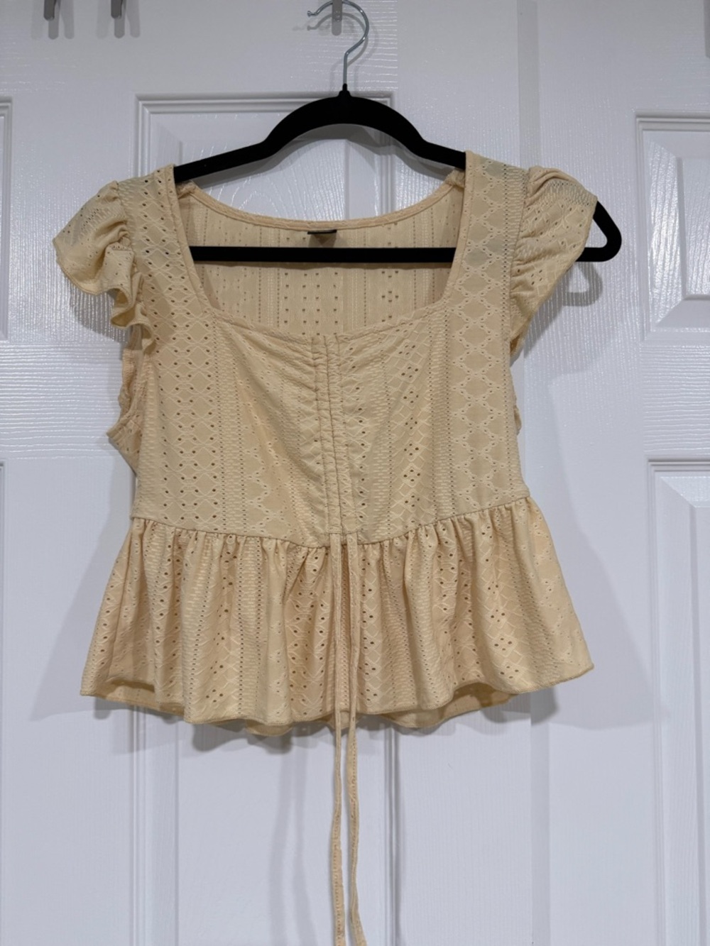 SHEIN Cream Eyelet Peplum Lace-Up Top